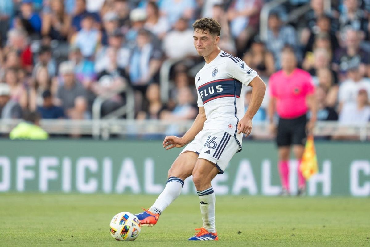 Jul 3, 2024; Saint Paul, Minnesota, USA; Vancouver Whitecaps FC midfielder Sebastian Berhalter (16) in action against Minnesota United at Allianz Field. Mandatory Credit: Matt Blewett-USA TODAY Sports