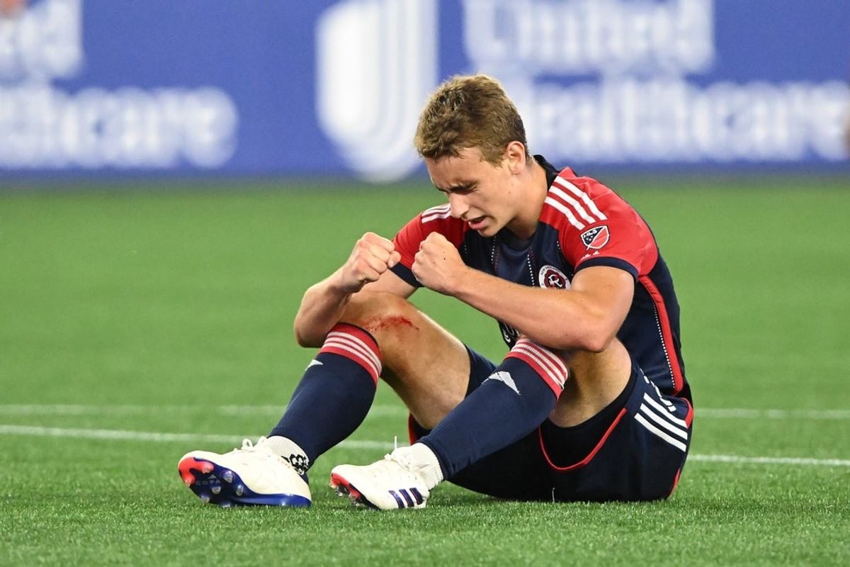 Jul 3, 2024; Foxborough, Massachusetts, USA; New England Revolution midfielder Noel Buck (29) reacts after a game against the Atlanta United at Gillette Stadium. Mandatory Credit: Brian Fluharty-Imagn Images