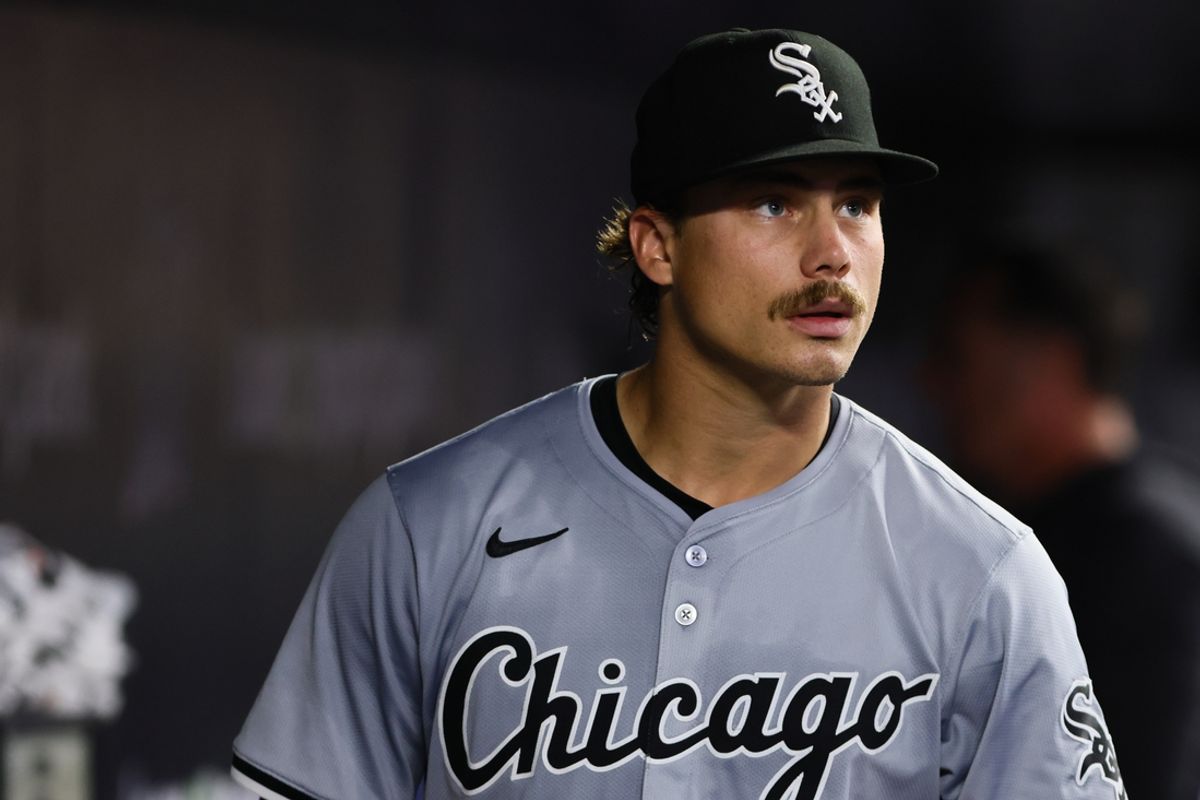 Jul 5, 2024; Miami, Florida, USA; Chicago White Sox starting pitcher Drew Thorpe (33) looks on from inside the dugout against the Miami Marlins during the fourth inning at loanDepot Park. Mandatory Credit: Sam Navarro-USA TODAY Sports