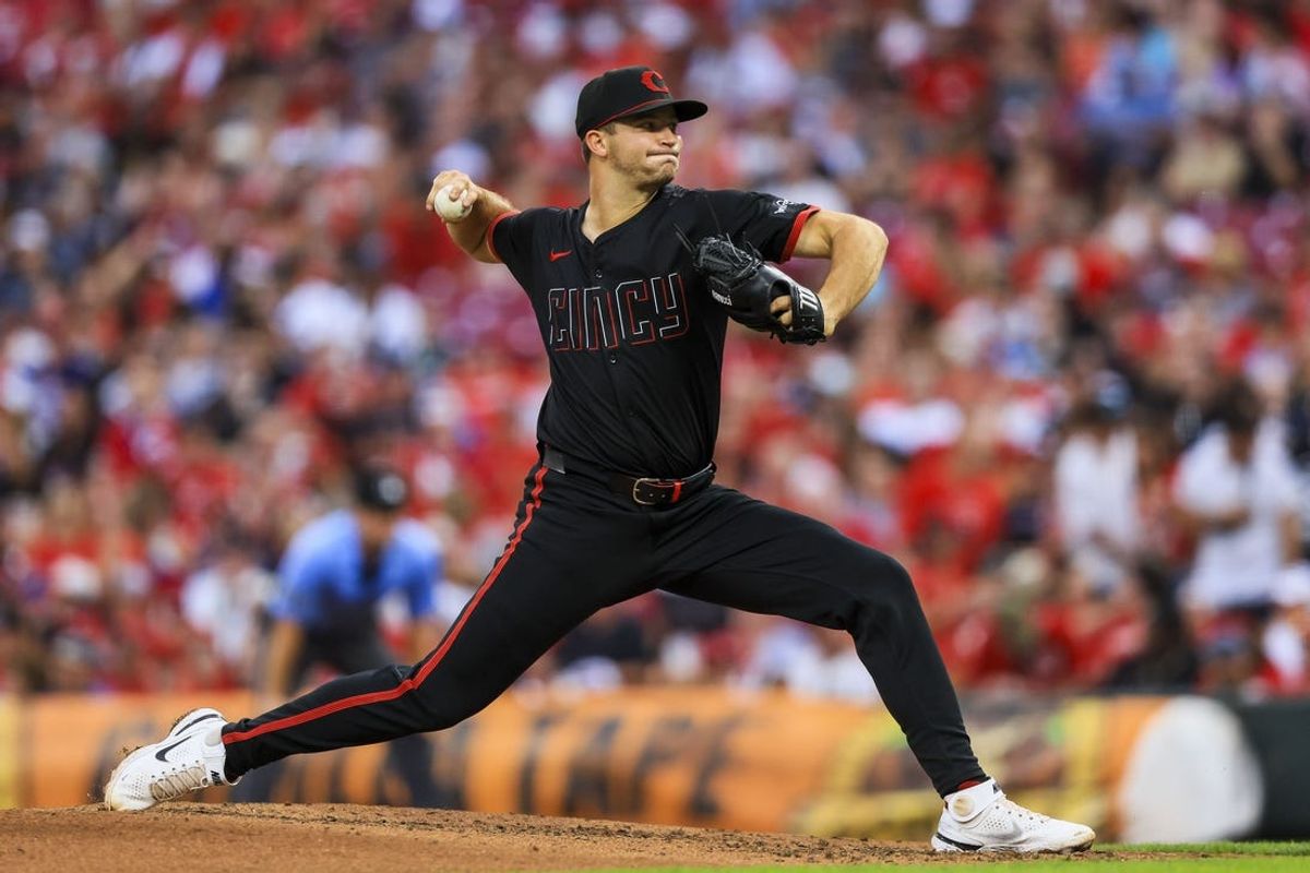 Jul 5, 2024; Cincinnati, Ohio, USA; Cincinnati Reds starting pitcher Carson Spiers (68) pitches against the Detroit Tigers in the fifth inning at Great American Ball Park. Mandatory Credit: Katie Stratman-USA TODAY Sports