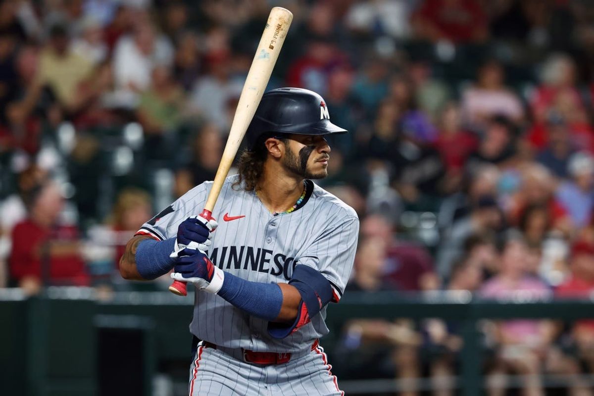 Jun 25, 2024; Phoenix, Arizona, USA; Minnesota Twins outfielder Austin Martin against the Arizona Diamondbacks at Chase Field. Mandatory Credit: Mark J. Rebilas-USA TODAY Sports