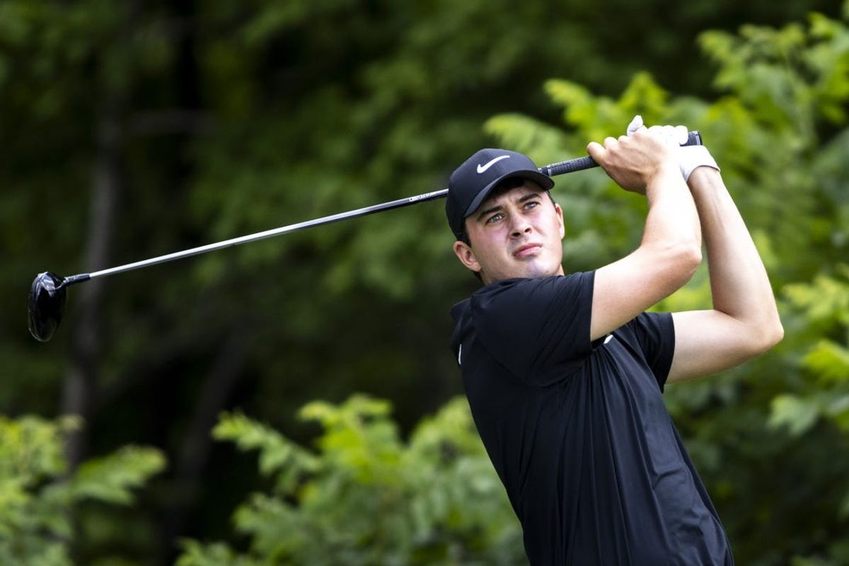 Jul 6, 2024; Silvis, Illinois, USA; Davis Thompson hits his tee shot on the second hole during the third round of the John Deere Classic golf tournament. Mandatory Credit: Joseph Cress-USA TODAY Sports