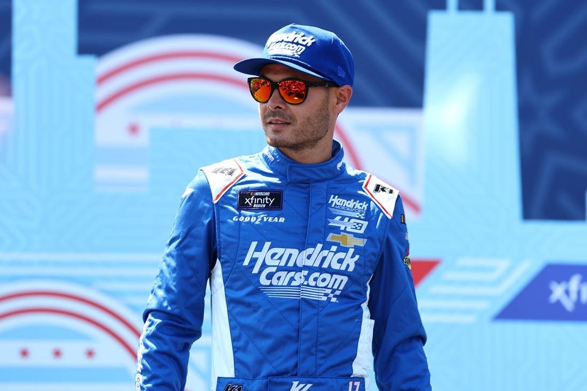 Jul 6, 2024; Chicago, Illinois, USA; Xfinity Series driver Kyle Larson (17) before the start of  The Loop 121 at the Chicago Street Race. Mandatory Credit: Mike Dinovo-USA TODAY Sports