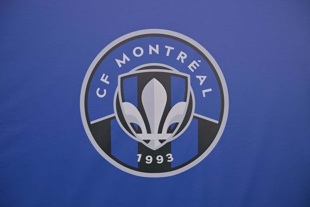 Jul 6, 2024; Montreal, Quebec, CAN; General view of the logo for CF Montreal prior to the match against Vancouver Whitecaps FC at Stade Saputo. Mandatory Credit: Eric Bolte-Imagn Images