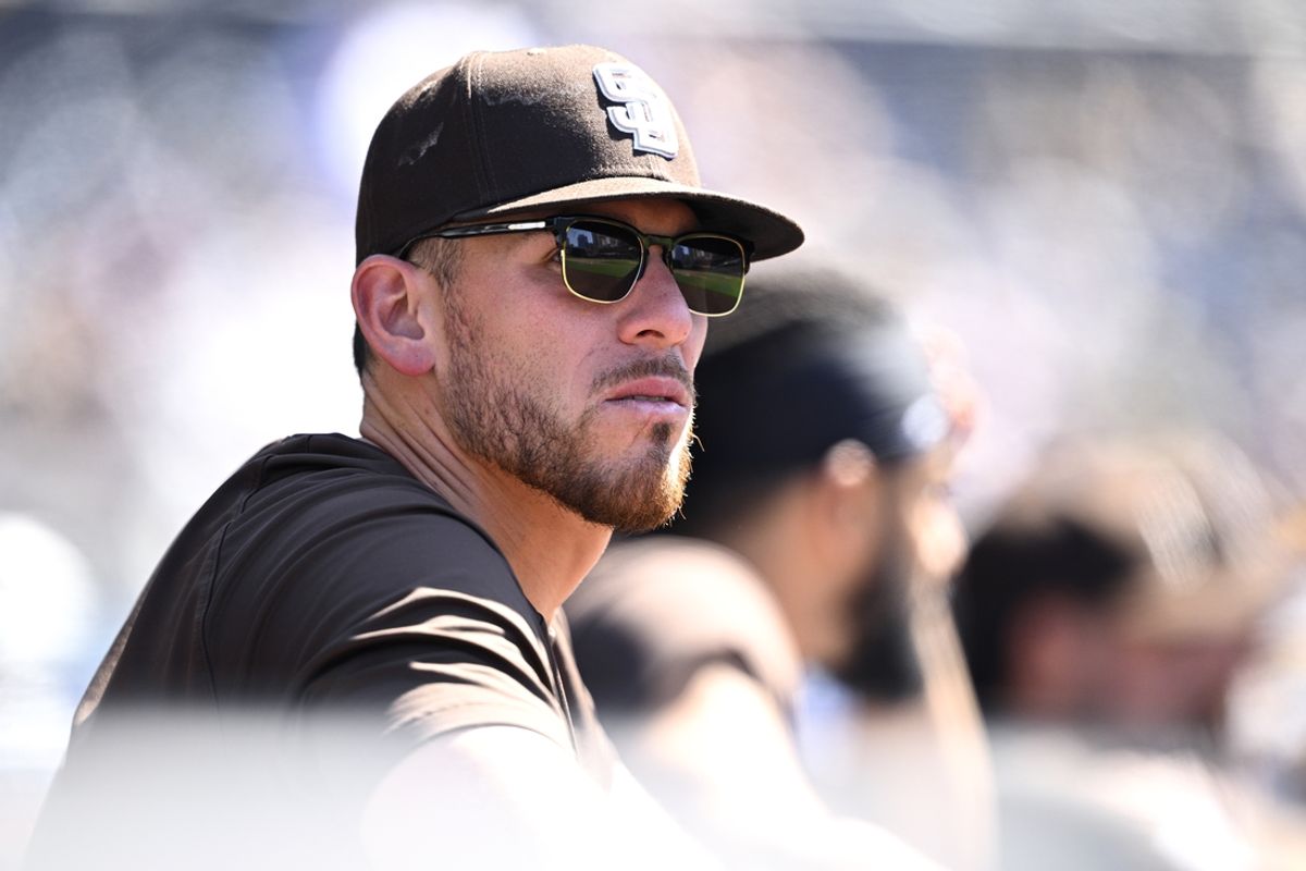 Jul 7, 2024; San Diego, California, USA; San Diego Padres starting pitcher Joe Musgrove (44) looks on during the ninth inning against the Arizona Diamondbacks at Petco Park. Mandatory Credit: Orlando Ramirez-USA TODAY Sports
