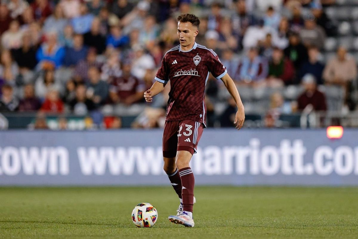 Jul 7, 2024; Commerce City, Colorado, USA; Colorado Rapids forward Cole Bassett (23) controls the ball in the second half against St. Louis CITY SC at Dick's Sporting Goods Park. Mandatory Credit: Isaiah J. Downing-USA TODAY Sports