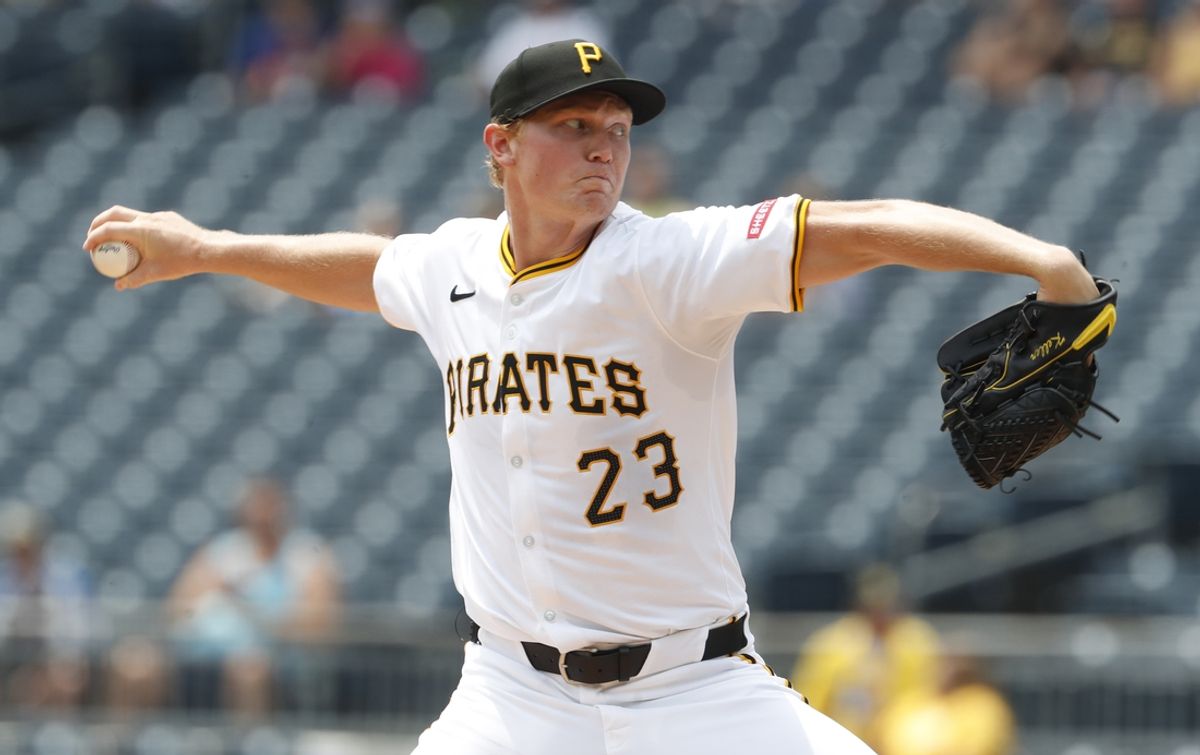 Jul 8, 2024; Pittsburgh, Pennsylvania, USA;  Pittsburgh Pirates starting pitcher Mitch Keller (23) delivers a pitch against the New York Mets during the first inning at PNC Park. Mandatory Credit: Charles LeClaire-USA TODAY Sports