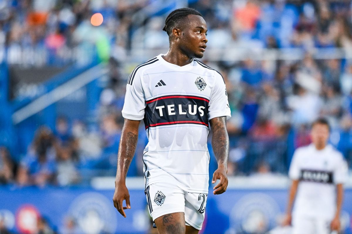 Jul 6, 2024; Montreal, Quebec, CAN; Vancouver Whitecaps FC defender Javain Brown (23) looks on against CF Montreal during the first half at Stade Saputo. Mandatory Credit: David Kirouac-USA TODAY Sports