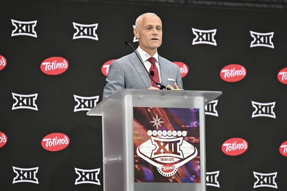 Jul 9, 2024; Las Vegas, NV, USA; Big 12 Conference commissioner Brett Yormark speaks to the media during the Big 12 Media Days at Allegiant Stadium. Mandatory Credit: Candice Ward-USA TODAY Sports