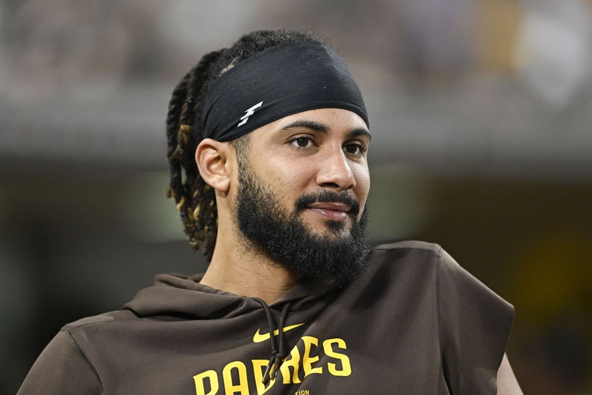 Jun 9, 2024; San Diego, California, USA; San Diego Padres’ Fernando Tatis Jr. (23) looks on during the sixth inning against the Seattle Mariners at Petco Park. Mandatory Credit: Denis Poroy-USA TODAY Sports at Petco Park.