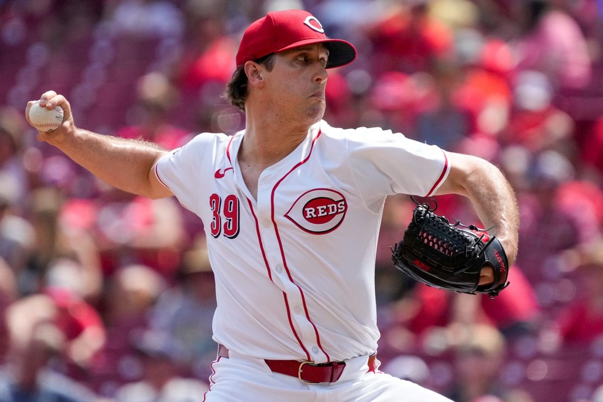 Cincinnati Reds relief pitcher Lucas Sims (39) throws a pitch in the ninth inning of the MLB National League game between the Cincinnati Reds and the Colorado Rockies at Great American Ball Park in downtown Cincinnati on Thursday, July 11, 2024. The Reds led 3-0 after three innings. The Reds won 8-1.
