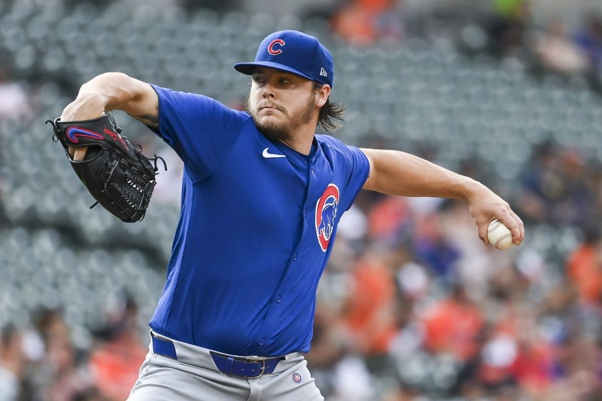 Jul 11, 2024; Baltimore, Maryland, USA;  Chicago Cubs pitcher Justin Steele (35) throws a first inning pitch against the Baltimore Orioles at Oriole Park at Camden Yards. Mandatory Credit: Tommy Gilligan-USA TODAY Sports