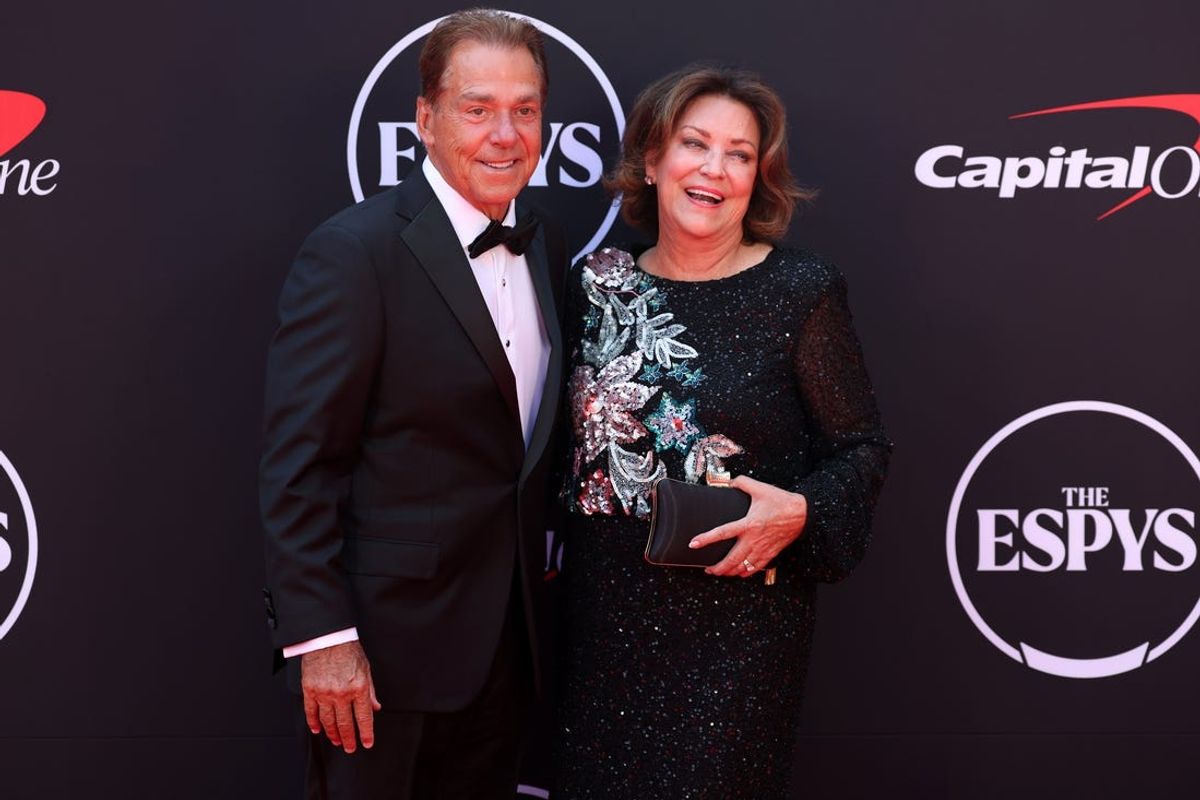 Jul 11, 2024; Los Angeles, CA, USA; Former Alabama head football coach Nick Saban and his wife Terry Saban arrive on the red carpet before the 2024 ESPYS at Dolby Theatre. Mandatory Credit: Kiyoshi Mio-USA TODAY Sports