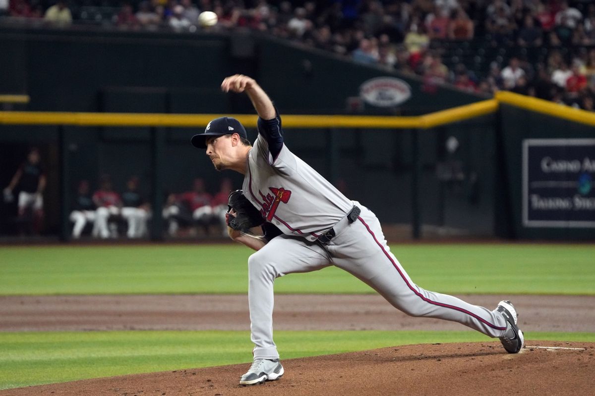 Jul 11, 2024; Phoenix, Arizona, USA; Atlanta Braves pitcher Max Fried (54) throws against the Arizona Diamondbacks in the first inning at Chase Field. Mandatory Credit: Rick Scuteri-USA TODAY Sports