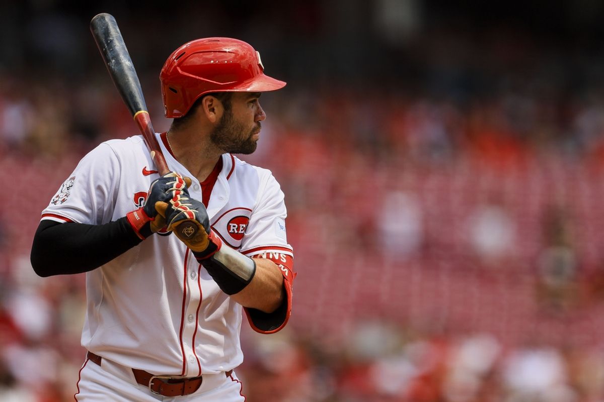 Jul 11, 2024; Cincinnati, Ohio, USA; Cincinnati Reds catcher Austin Wynns (35) at bat in the second inning against the Colorado Rockies at Great American Ball Park. Mandatory Credit: Katie Stratman-USA TODAY Sports