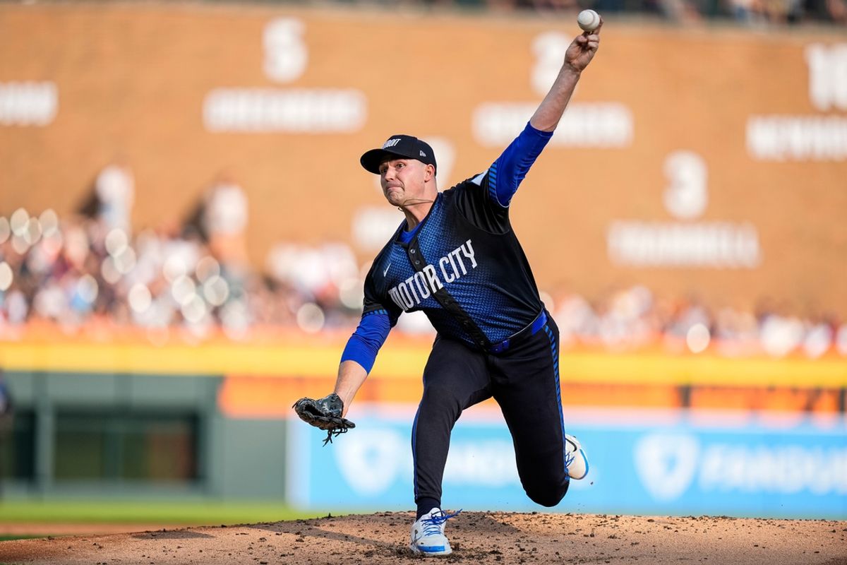 Detroit Tigers pitcher Tarik Skubal (29) delivers a pitch against L. A. Dodgers during the second inning at Comerica Park in Detroit on Friday, July 12, 2024.