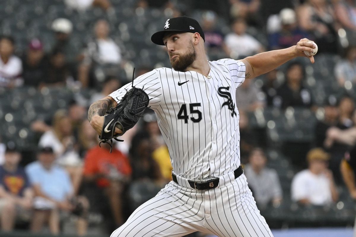 Jul 12, 2024; Chicago, Illinois, USA;  Chicago White Sox pitcher Garrett Crochet (45) delivers against the Pittsburgh Pirates during the first inning  at Guaranteed Rate Field. Mandatory Credit: Matt Marton-USA TODAY Sports