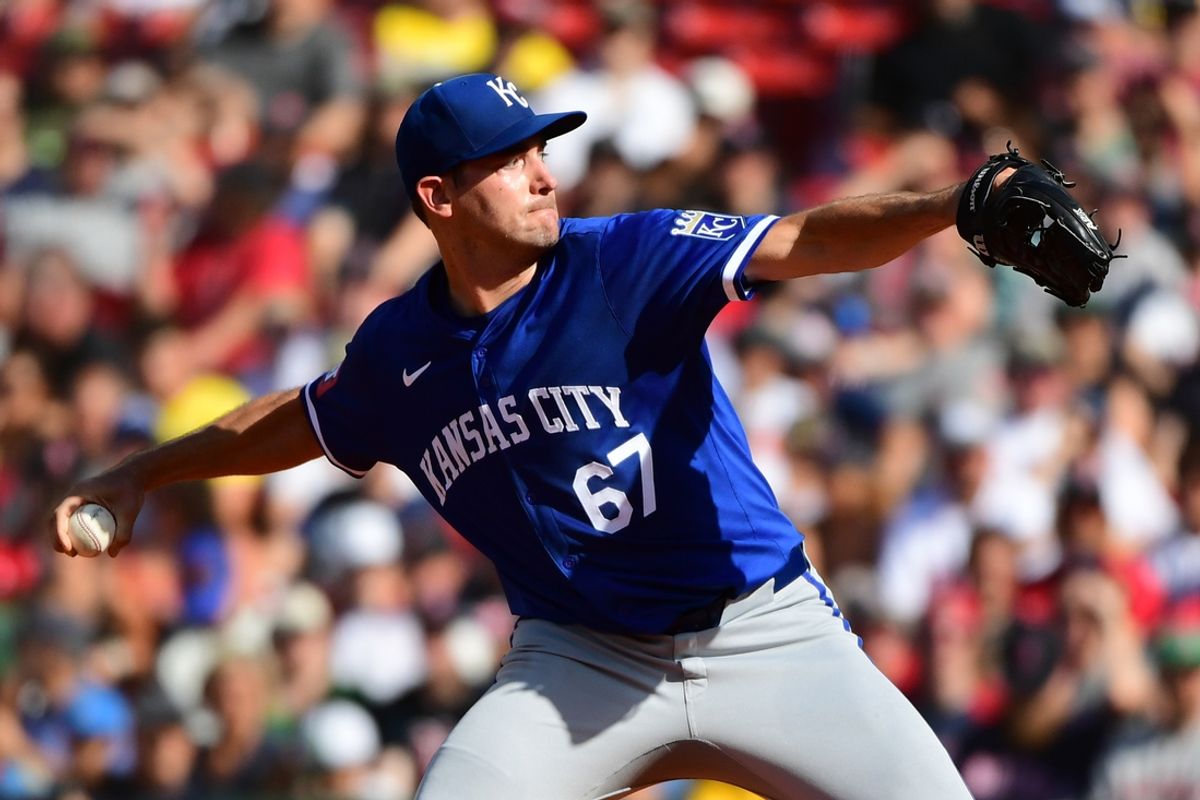 Jul 13, 2024; Boston, Massachusetts, USA;  Kansas City Royals starting pitcher Seth Lugo (67) pitches during the third inning against the Boston Red Sox at Fenway Park. Mandatory Credit: Bob DeChiara-USA TODAY Sports