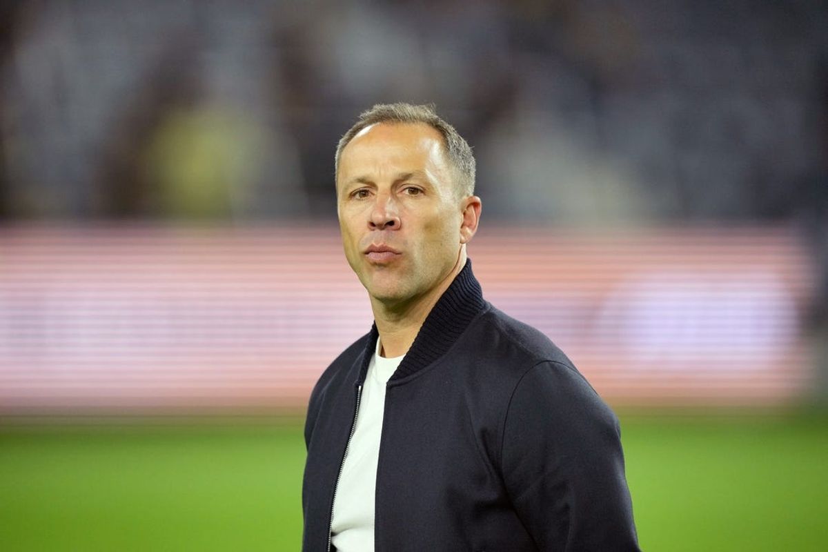 Jul 13, 2024; Los Angeles, California, USA; LAFC head coach Steve Cherundolo looks on after the match against the Columbus Crew at BMO Stadium. Mandatory Credit: Kirby Lee-USA TODAY Sports