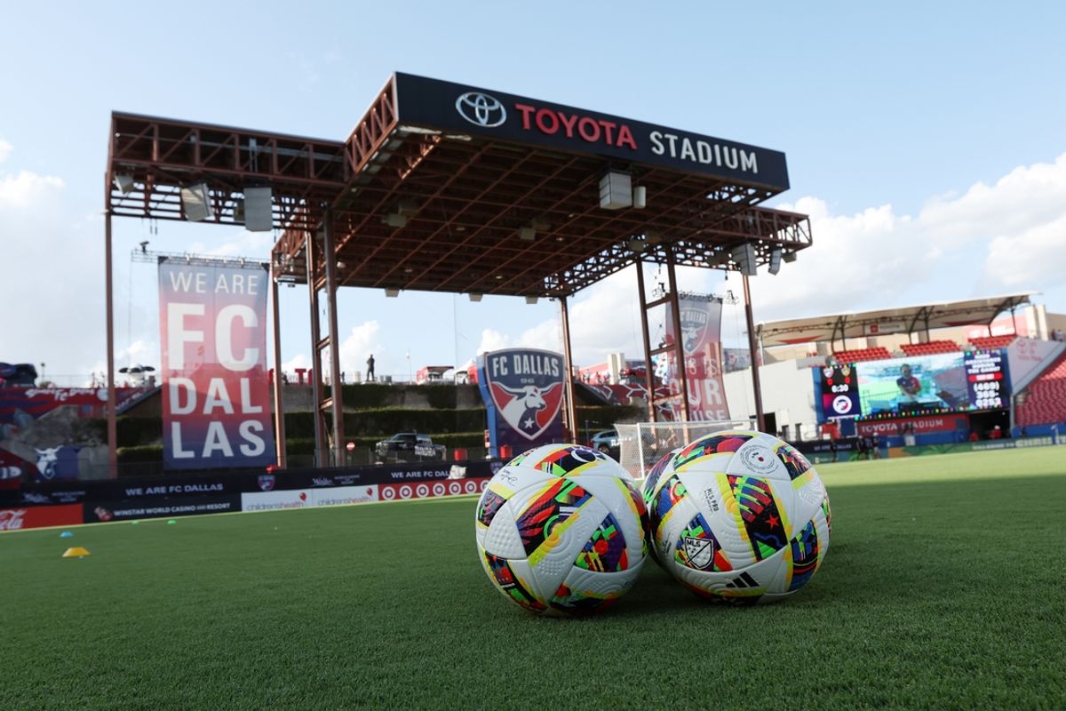 Jul 13, 2024; Frisco, Texas, USA; A general view soccer balls on the field before the match between Los Angeles Galaxy and FC Dallas at Toyota Stadium. Mandatory Credit: Tim Heitman-USA TODAY Sports