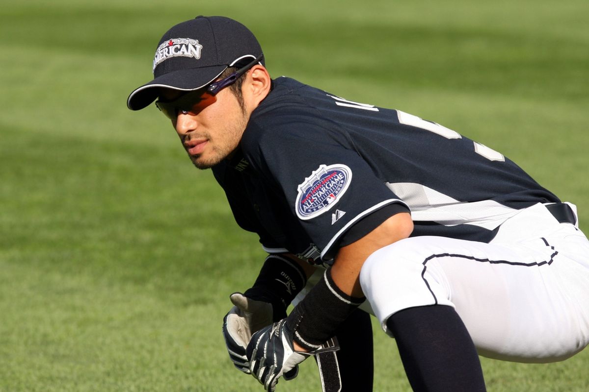 Seattle Mariners Ichiro Suzuki watches the MLB Home Run Derby at Yankee Stadium in the Bronx July 14, 2008.