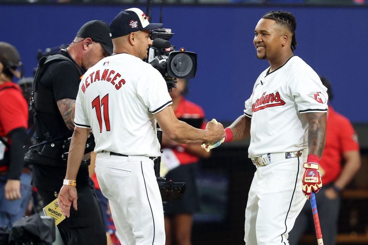 American League third baseman Jose Ramirez of the Cleveland Guardians (11) reacts during the 2024 Home Run Derby at Globe Life Field. Mandatory Credit: Kevin Jairaj-USA TODAY Sports