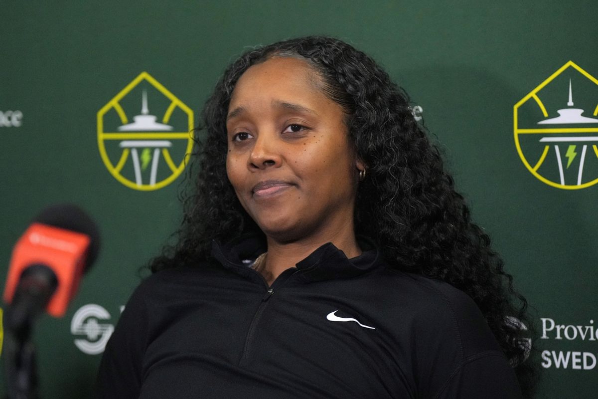 Jul 16, 2024; Los Angeles, California, USA; Seattle Storm coach Noelle Quinn at a press conference at Crypto.com Arena. Mandatory Credit: Kirby Lee-USA TODAY Sports