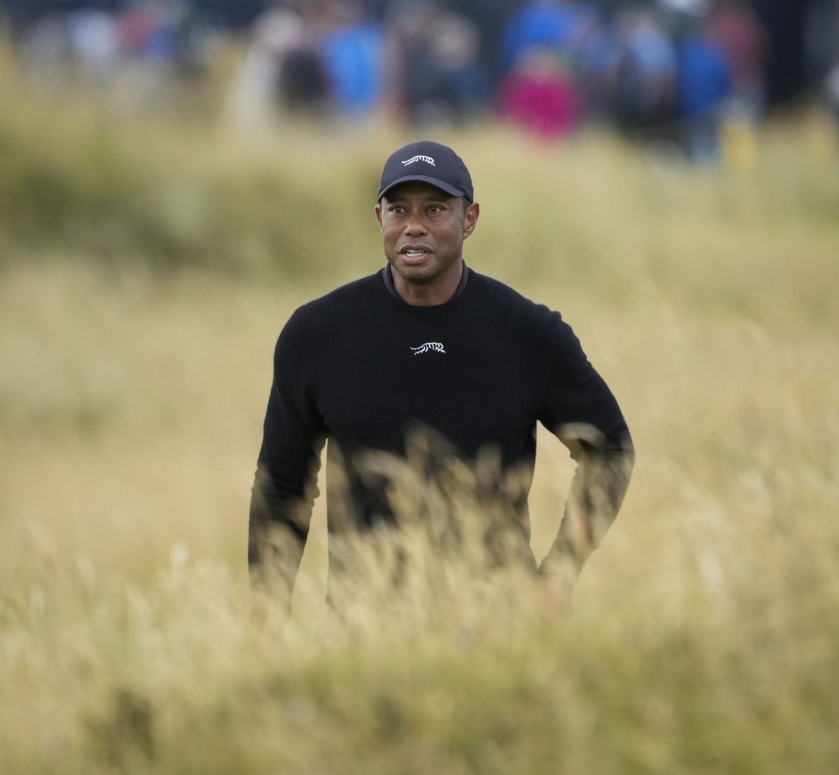 Jul 17, 2024; Ayrshire, SCT; Tiger Woods on number 15 fairway during practice rounds at the Open Championship golf tournament at Royal Troon. Mandatory Credit: Jack Gruber-USA TODAY Sports