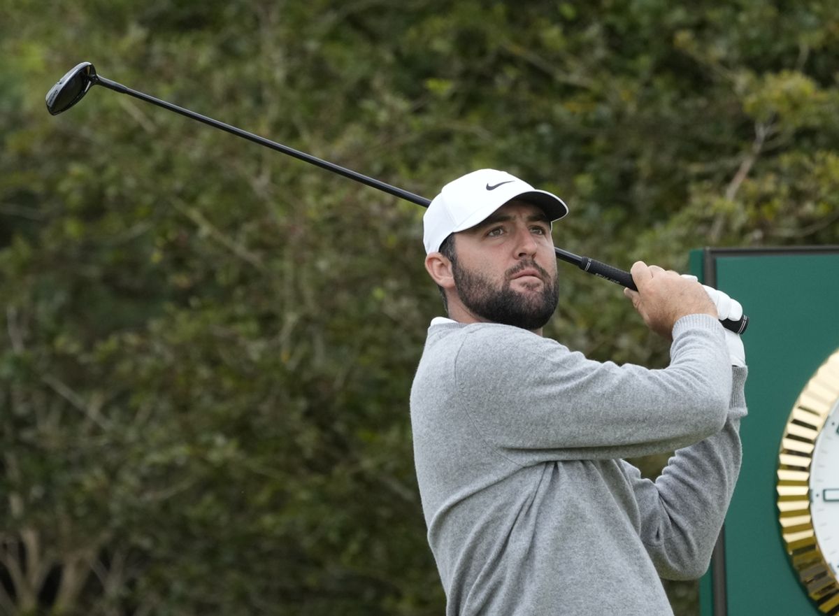 Jul 17, 2024; Ayrshire, SCT; Scottie Scheffler, the number one ranked golfer in the world and 2022 and 2024 Master Tournament champion, from the 12th tee during practice rounds at the Open Championship golf tournament at Royal Troon. Mandatory Credit: Jack Gruber-USA TODAY Sports