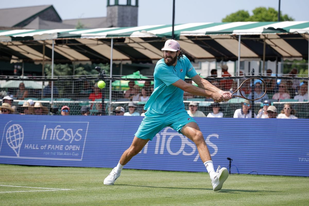 Reilly Opelka at the 2024 Infosys Hall of Fame Open in Newport.