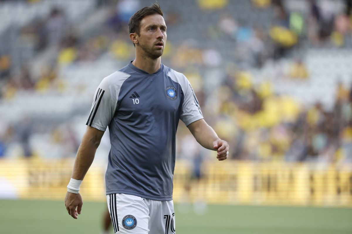 Jul 17, 2024; Columbus, Ohio, USA; Charlotte FC midfielder Brecht Dejaegere (10) warms up before the match against the Columbus Crew  at Lower.com Field. Mandatory Credit: Rick Osentoski-USA TODAY Sports