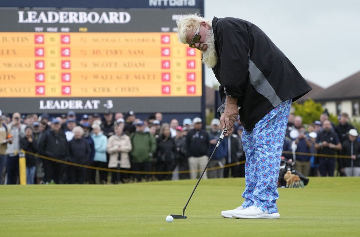 Jul 18, 2024; Ayrshire, SCT; John Daly on the 16th green during the first round of the Open Championship golf tournament at Royal Troon. Mandatory Credit: Jack Gruber-Imagn Images