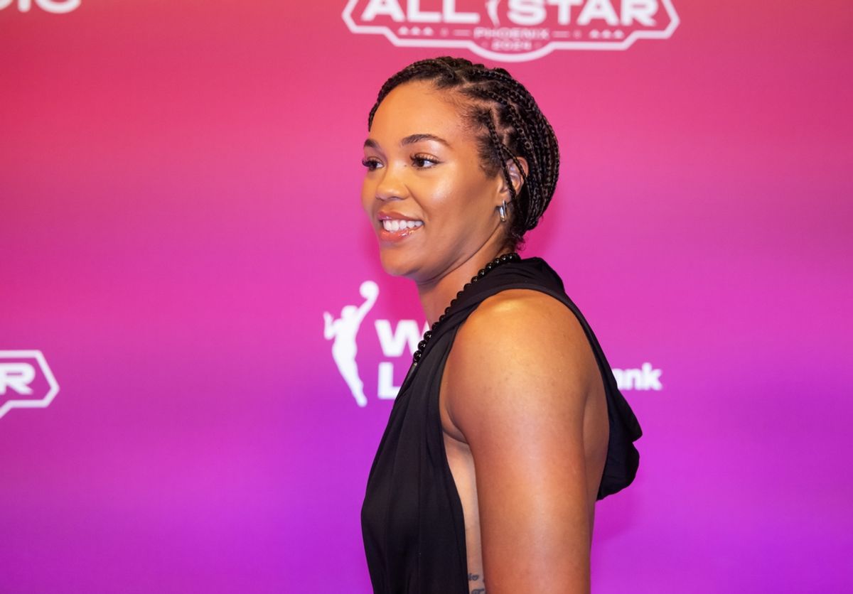 Jul 18, 2024; Phoenix, AZ, USA; Minnesota Lynx player Napheesa Collier walks the red carpet during the WNBA All Star weekend at the Phoenix Convention Center. Mandatory Credit: Mark J. Rebilas-Imagn Images