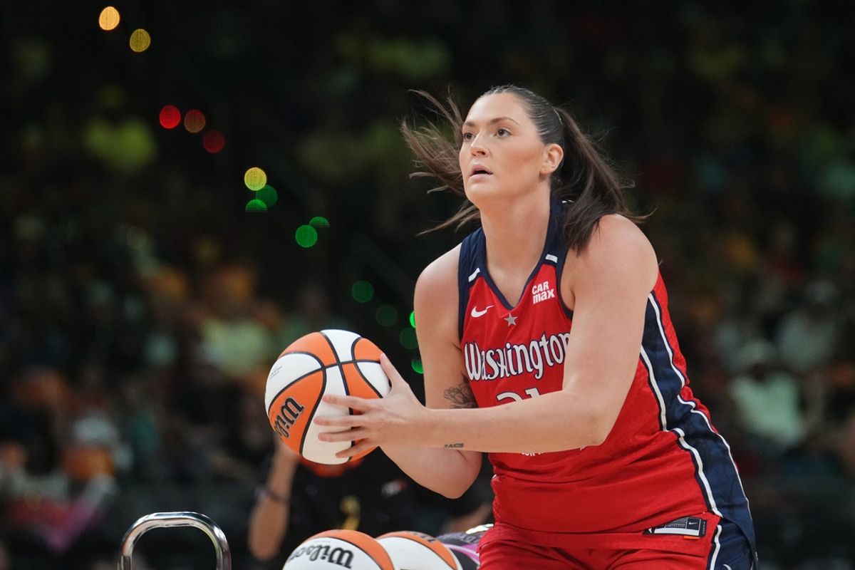 Washington Mystics center Stefanie Dolson shoots the ball during the WNBA All-Star Game 3-point contest at Footprint Center in Phoenix on Friday, July 19, 2024.