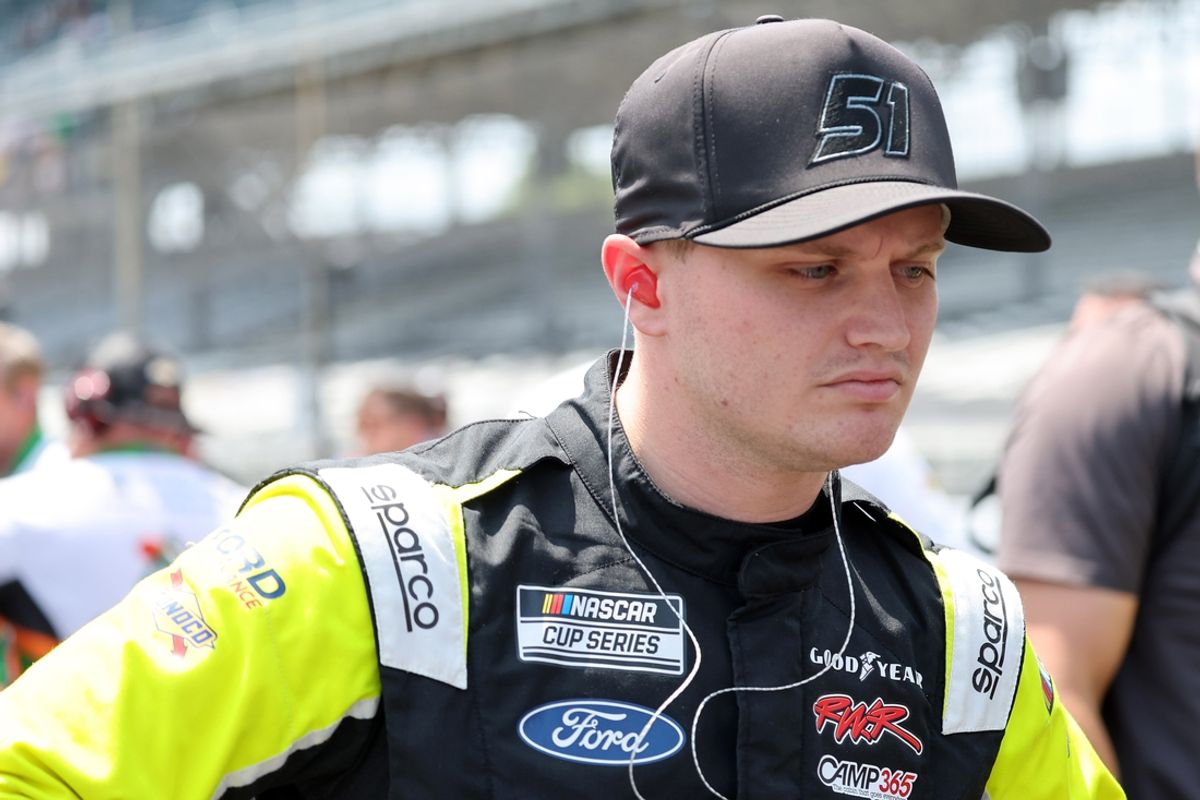 Jul 20, 2024; Indianapolis, Indiana, USA; NASCAR Cup Series driver Justin Haley (51) during qualifying for the Brickyard 400 at Indianapolis Motor Speedway. Mandatory Credit: Mike Dinovo-USA TODAY Sports