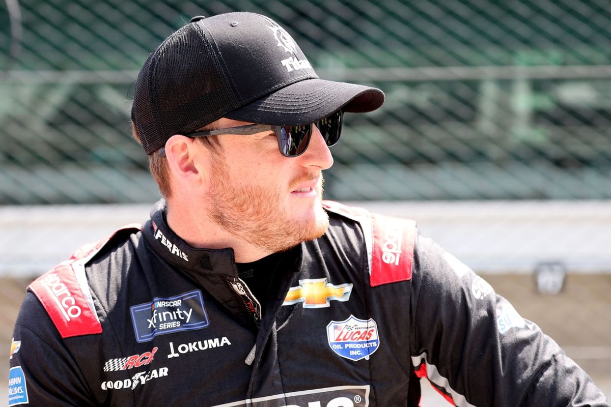 Jul 20, 2024; Indianapolis, Indiana, USA; NASCAR Cup Series driver Ty Dillon (33) during qualifying for the Brickyard 400 at Indianapolis Motor Speedway. Mandatory Credit: Mike Dinovo-Imagn Images