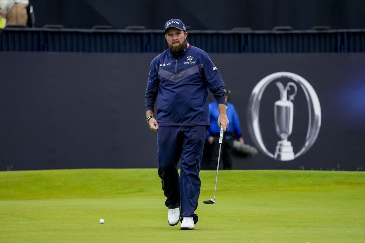 Jul 20, 2024; Ayrshire, SCT; Shane Lowry on the 18th hole during the third round of the Open Championship golf tournament at Royal Troon. Mandatory Credit: Jack Gruber-Imagn Images