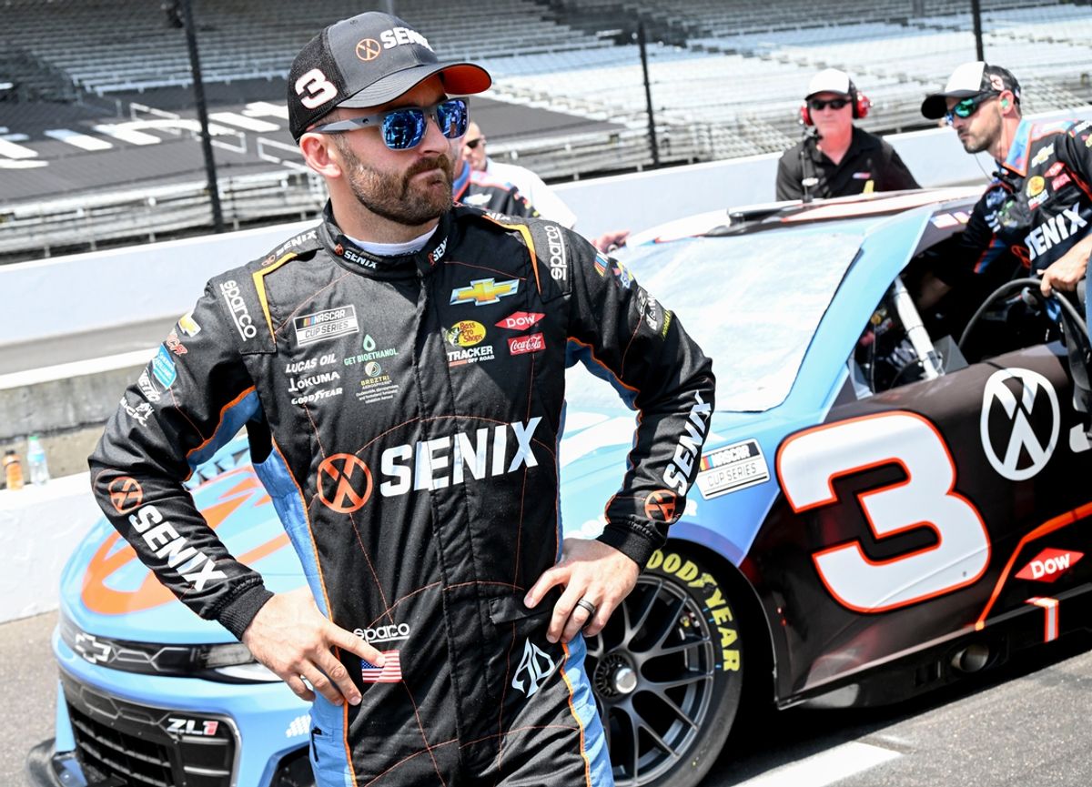 NASCAR Cup Series driver Austin Dillon (3) stands by his car during qualifying for the Brickyard 400, Saturday, July 20, 2024, at Indianapolis Motor Speedway.