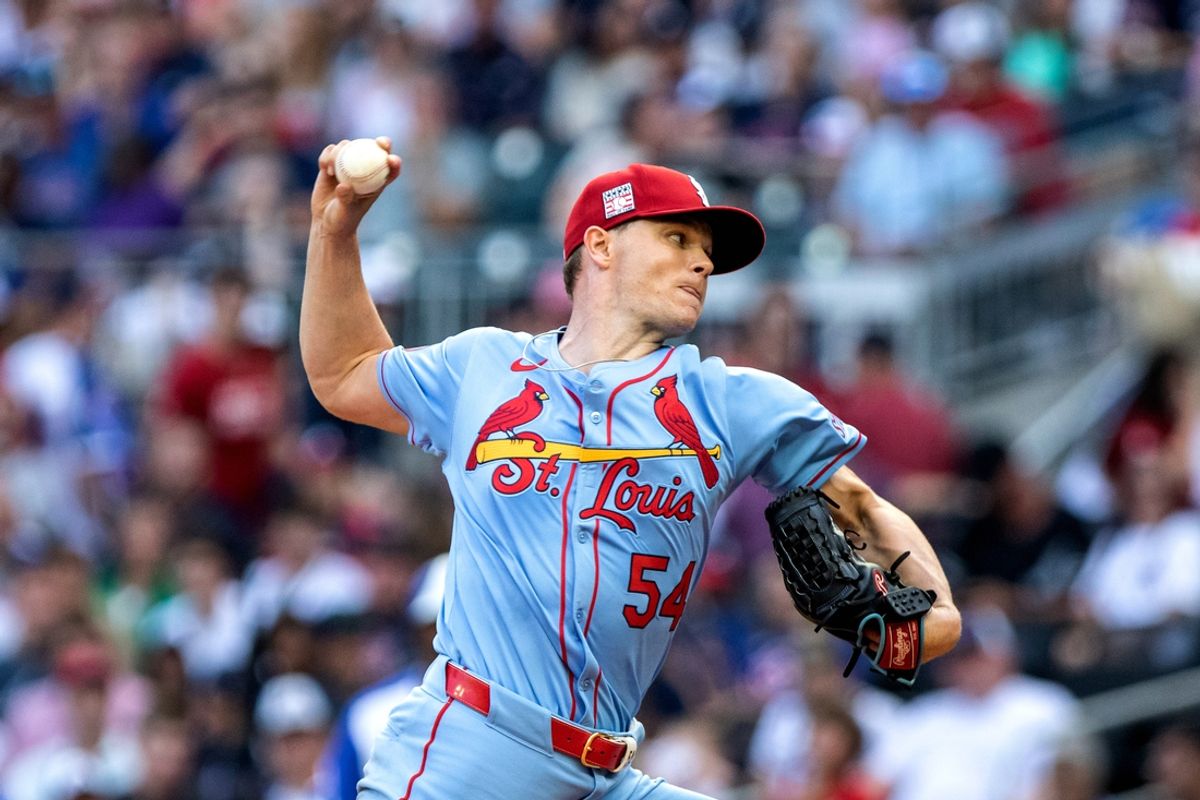 Jul 20, 2024; Cumberland, Georgia, USA; St. Louis Cardinals pitcher Sonny Gray (54) throws against the Atlanta Braves during the first inning at Truist Park. Mandatory Credit: Jordan Godfree-USA TODAY Sports
