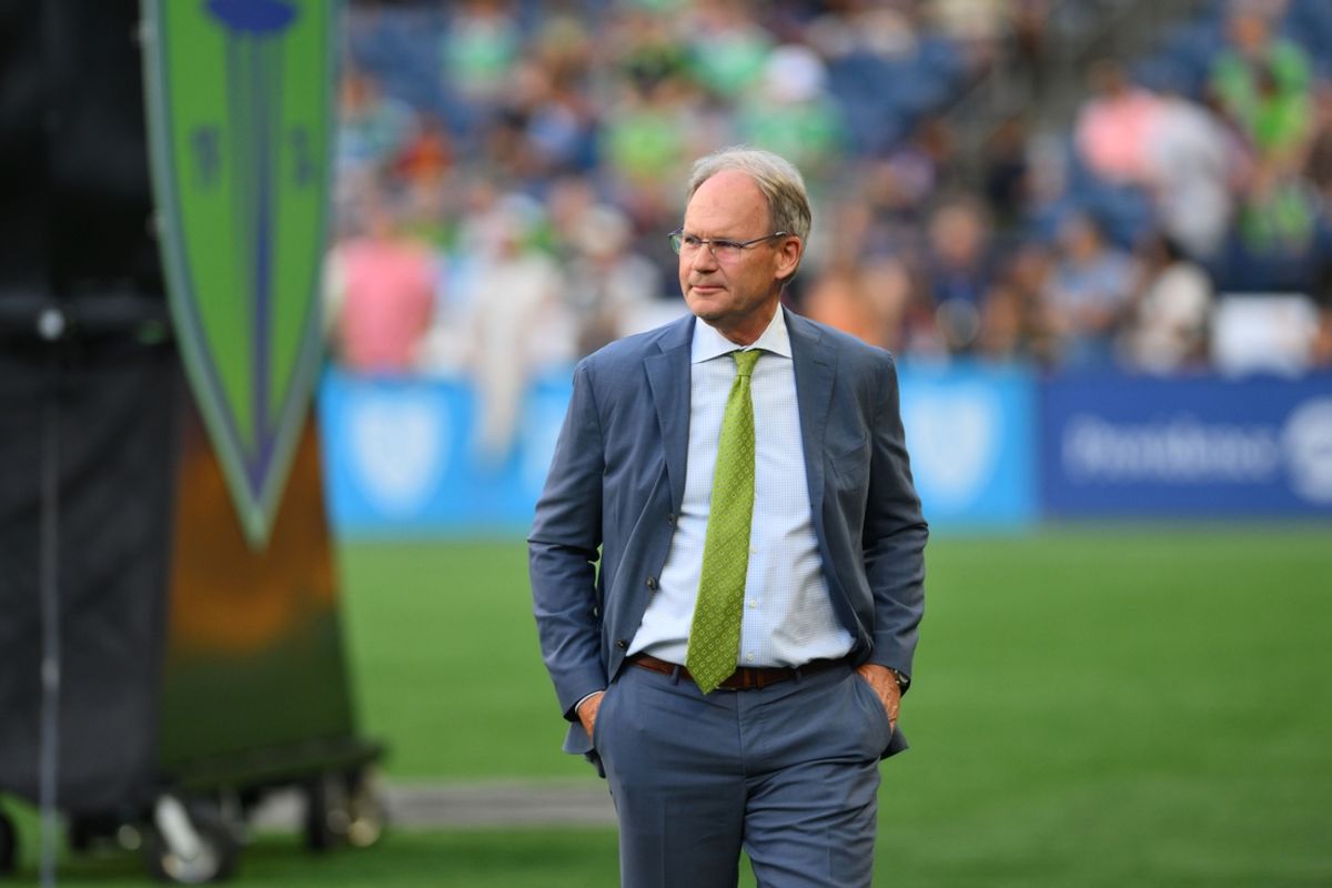 Jul 20, 2024; Seattle, Washington, USA; Seattle Sounders FC head coach Brian Schmetzer looks on before the match against LAFC at Lumen Field. Mandatory Credit: Steven Bisig-USA TODAY Sports