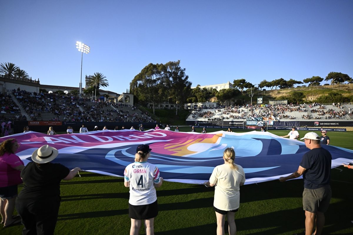 Jul 20, 2024; San Diego, CA, USA; General view of the pregame ceremony before the match between Bay FC and San Diego Wave FC at Torero Stadium. Mandatory Credit: Denis Poroy-USA TODAY Sports