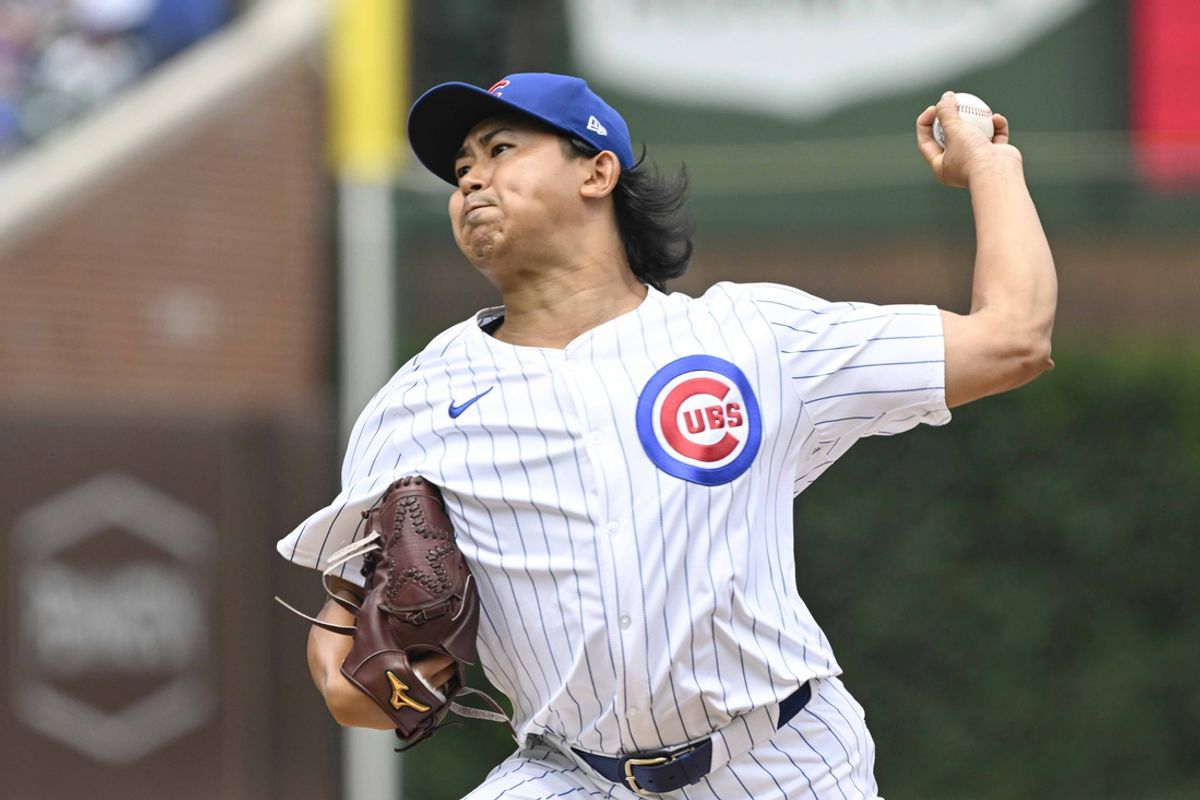 Jul 21, 2024; Chicago, Illinois, USA;  Chicago Cubs pitcher Shota Imanaga (18) pitches against the Arizona Diamondbacks during the first inning at Wrigley Field. Mandatory Credit: Matt Marton-USA TODAY Sports