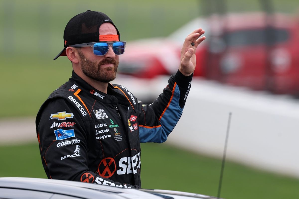 Jul 21, 2024; Indianapolis, Indiana, USA; NASCAR Cup Series driver Austin Dillon (3) waves to the crowd before the Brickyard 400 at Indianapolis Motor Speedway. Mandatory Credit: Mike Dinovo-USA TODAY Sports