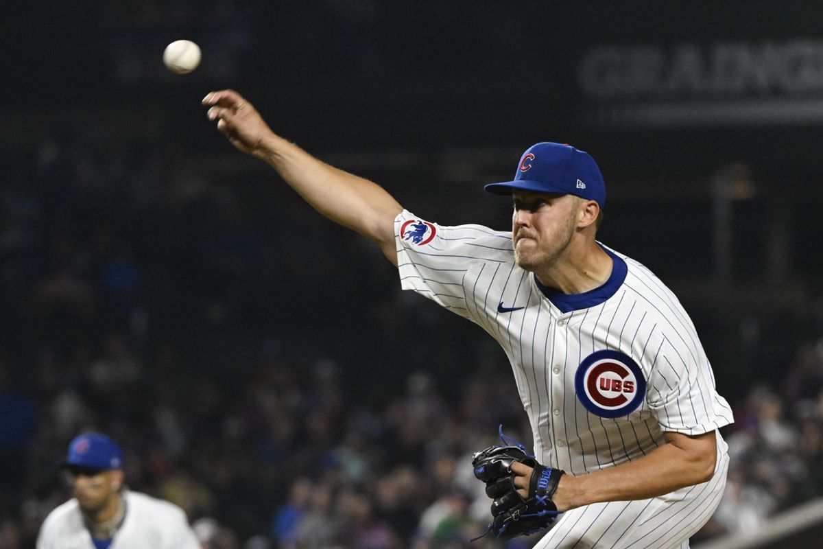 Jul 23, 2024; Chicago, Illinois, USA;  Chicago Cubs pitcher Jameson Taillon (50) delivers against the Milwaukee Brewers during the first inning at Wrigley Field. Mandatory Credit: Matt Marton-USA TODAY Sports