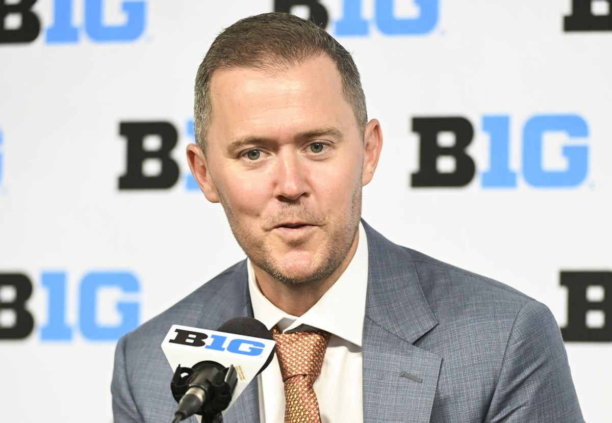 Jul 24, 2024; Indianapolis, IN, USA; USC Trojans head coach Lincoln Riley speaks to the media during the Big 10 football media day at Lucas Oil Stadium. Mandatory Credit: Robert Goddin-USA TODAY Sports