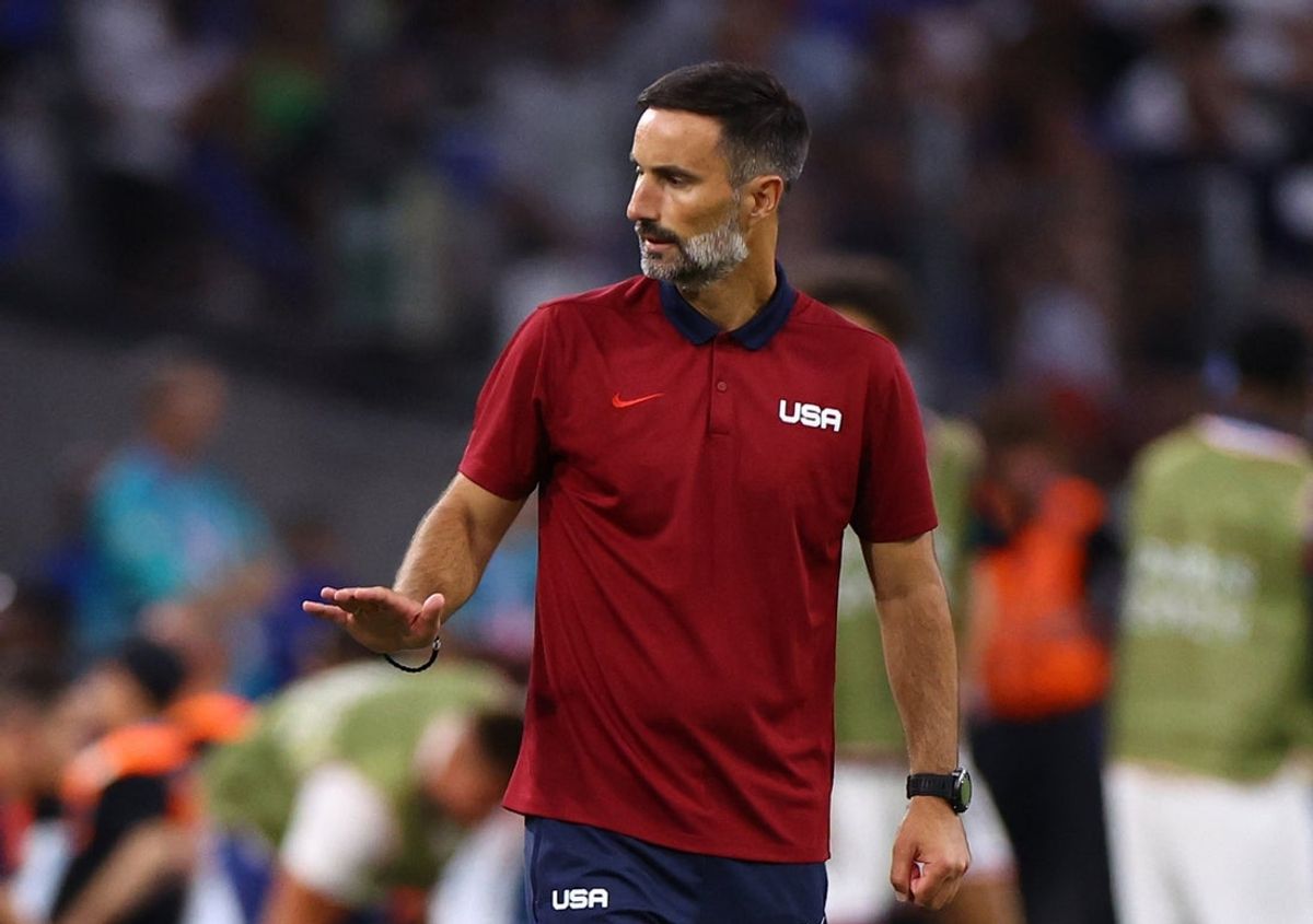Jul 24, 2024; Marseille, France; Marko Mitrovic in action against France during a men's Group A football match during the Paris 2024 Olympic Summer Games at Orange Velodrome. Mandatory Credit: Luisa Gonzalez/Reuters via Imagn Images
