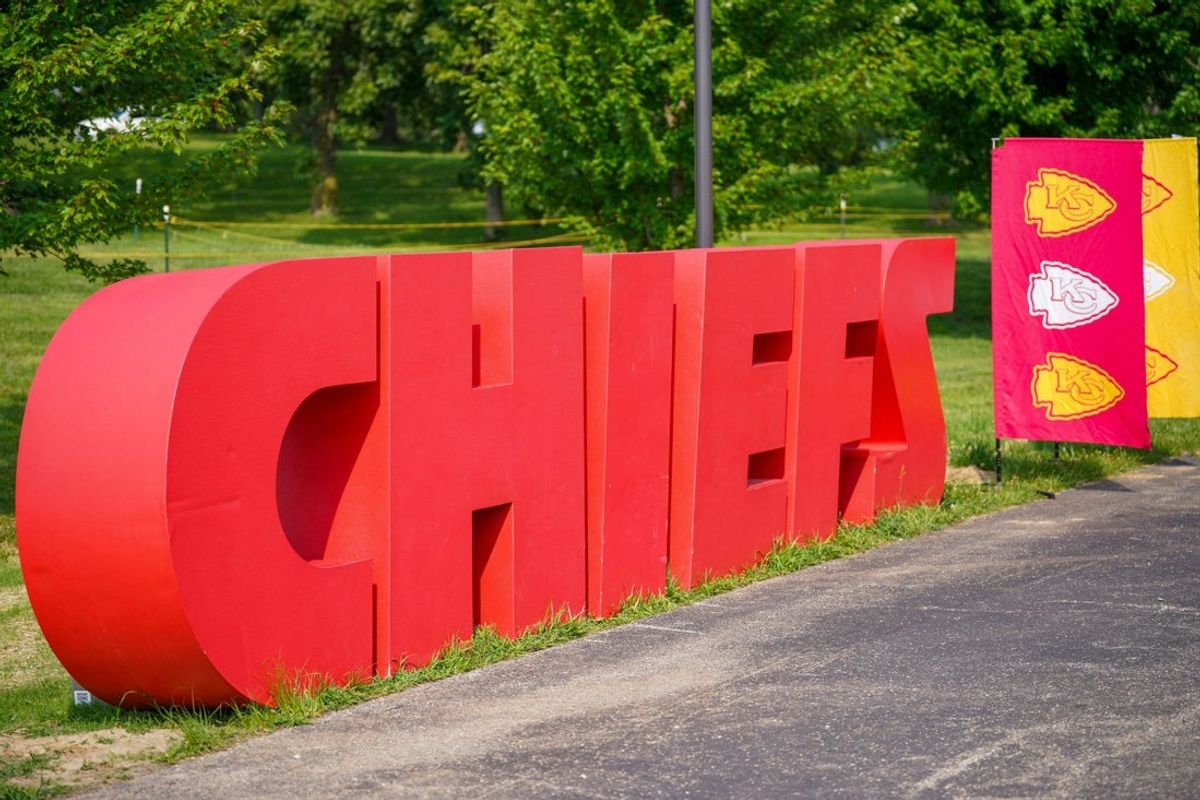 Jul 22, 2024; St. Joseph, MO, USA; A general view of large logo letters setup for fan photos during training camp at Missouri Western State University. Mandatory Credit: Denny Medley-Imagn Images