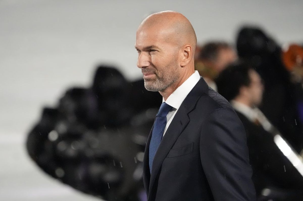 Jul 26, 2024; Paris, FRANCE;  Zinedine Zidane during the Opening Ceremony for the Paris 2024 Olympic Summer Games along the Seine River. Mandatory Credit: Andrew P. Scott-Imagn Images