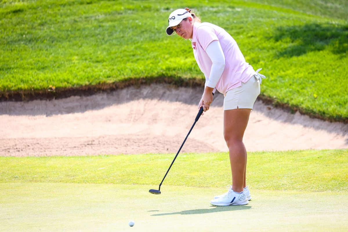 Jul 26, 2024; Calgary, Alberta, CAN; Lauren Coughlin putts on the third green during the second round of the CPKC Women's Open golf tournament. Mandatory Credit: Sergei Belski-USA TODAY Sports
