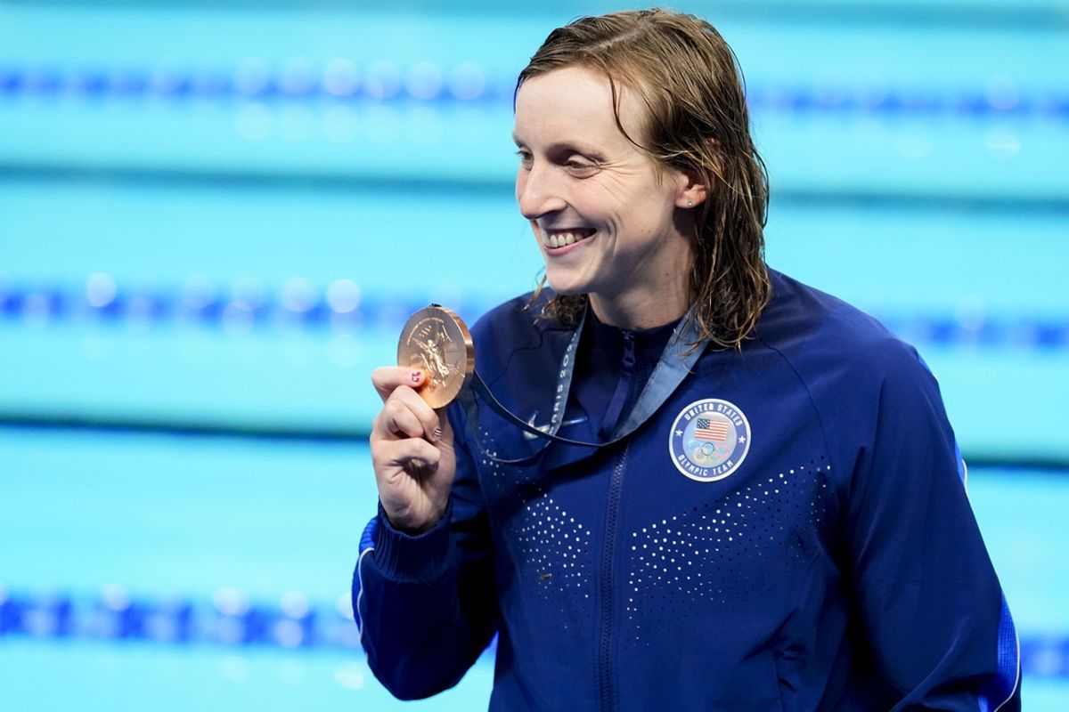 Katie Ledecky (USA) set an Olympic record and claimed a 12th medal in the 2024 Olympic Summer Games at Paris La Défense Arena. Mandatory Credit: Rob Schumacher-USA TODAY Sports